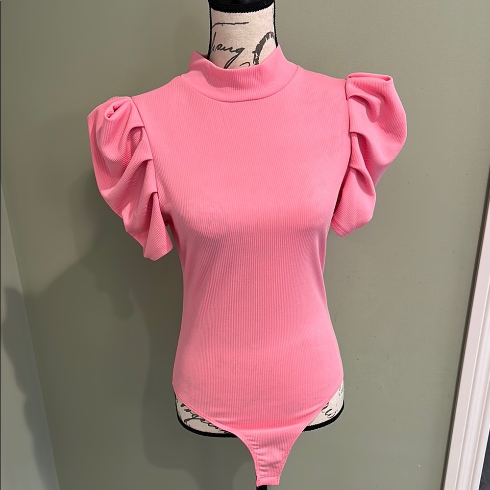 TCEC Pink Ruffled Puff Sleeve Bodysuit